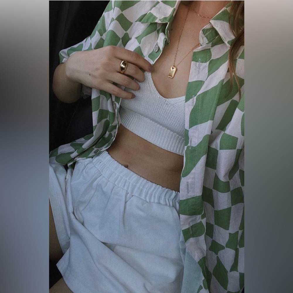 VRG GRL N.Y. Heat Check Button Front Shirt // Green - AUS size 8 // US size 4